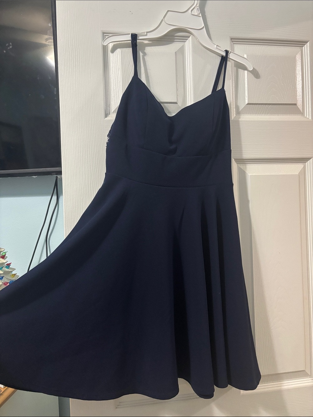 Navy Spaghetti Strap Fit-and-Flare Mini Dress